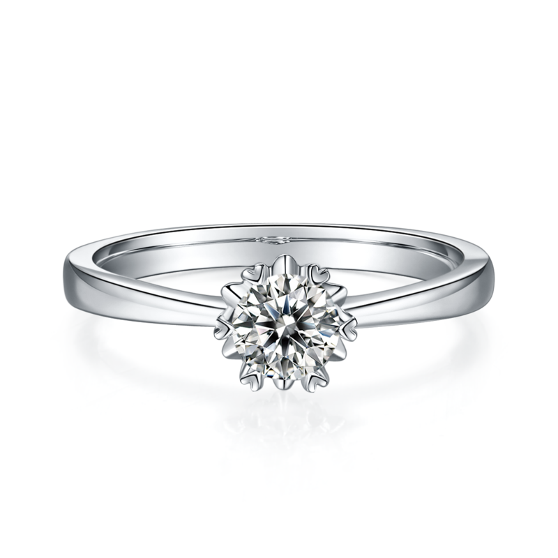直臂Classic雪花S925银镀白金MoissaniteWomen's Ring50分D级